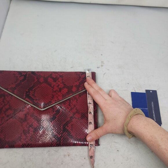 Rebecca Minkoff Zipper  Red Burgundy Snakeskin Envelope Clutch - Picture 7 of 8